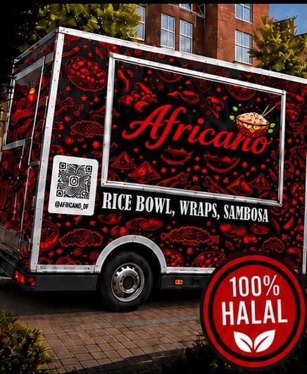 De Africano foodtruck met rode bestickering